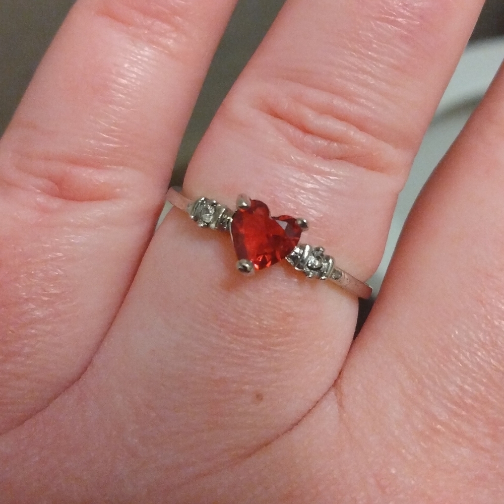 Sterling Silver Finish Simulated Red Ruby Heart D… - image 3